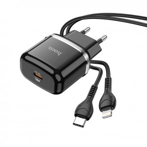 HOCO charger Type C PD 20W Fast Charge Victorious with cable for iPhone Lightning 8-pin N24 black