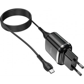 Hoco micro USB Cable & 2x USB-A Wall Adapter Μαύρο (N4 Aspiring)