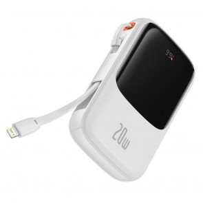Power Bank BASEUS QPow - 10 000mAh LCD Quick Charge PD 20W with cable to Lightning 8-pin white PPQD020002