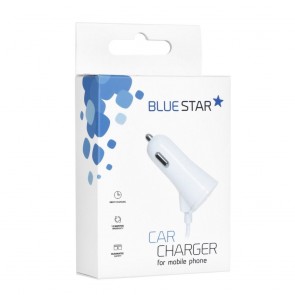 Car Charger  for  iPhone 5/6/6s/7/8/X with data cable + USB socket 3A Blue Star white