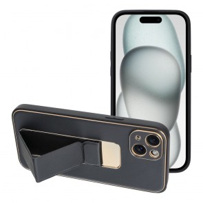 LEATHER Case Kickstand for IPHONE 15 PLUS  black