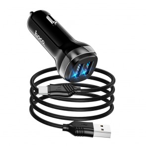 HOCO car charger 2x USB A + cable USB A to Type C 2,4A Z40 black