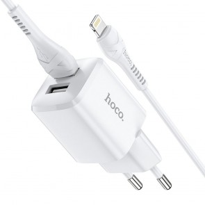HOCO travel charger 2xUSB + cable for Lightning 8-pin 2,4A N8 Briar white