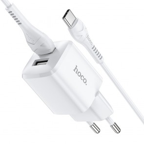 HOCO travel charger 2xUSB + cable for Type C 2,4A N8 Briar white