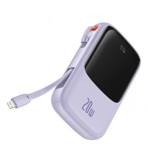 Power Bank BASEUS QPow - 10 000mAh LCD Quick Charge PD 20W with cable to Lightning 8-pin purple PPQD020005