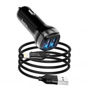HOCO car charger 2x USB A + cable USB A to iPhone Lightning 8-pin 2,4A Z40 black