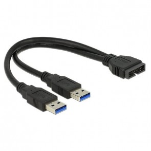Delock Kabel USB 3.0 Pfostenstecker > 2 x USB 3.0 Typ-A Stecker 25 cm 83910